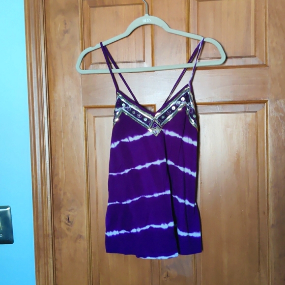 Tie Dye Beaded Express Purple Tank - Picture 1 of 6